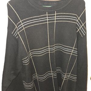 David Taylor Men's XL  Black Sweater with White  And Tan Stripes